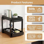 Bamboo Under Sink Storage 2 Tier Pull Out Cabinet Organizer Slide Out Under Sink Storage Shelf Undersink Organizers Shelves for Kitchen Bathroom Organization (Black, 2 Pack) - Image 3