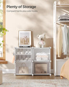 SONGMICS Shoe Rack, 4-Tier with Doors, 16-Pair Storage Cabinet | Shoe Organizer, Steel Frame, Plastic Panel, Bedroom, Entryway, Cloud White and Transparent, DAMION Collection ULPC032W01 - Image 4