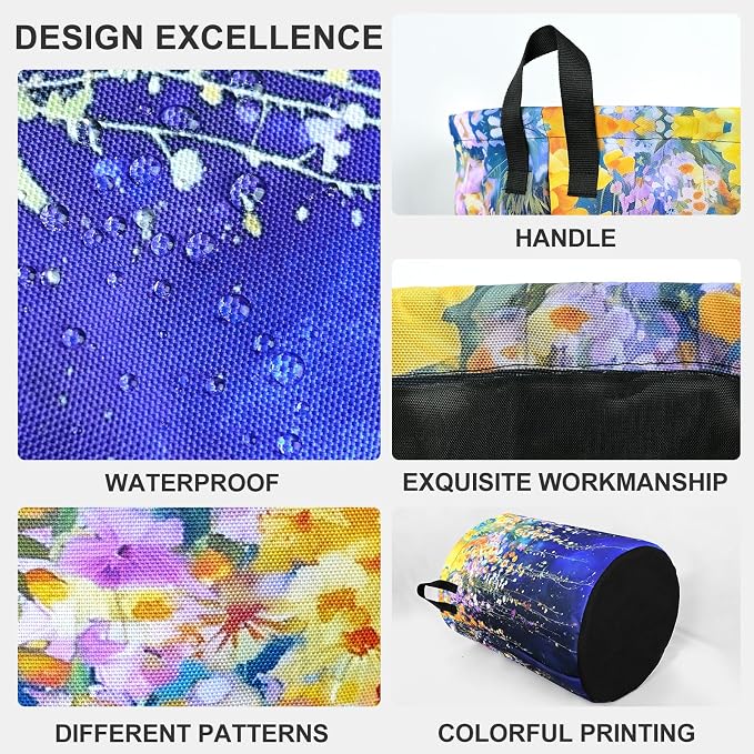Flower Purple Laundry Basket Foldable Laundry Hamper With Handles Clothes Storage Bucket Organizer Laundry Bag For Bedroom Bathroom Laundry Storage 19.6 x 15.7 - Image 3