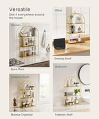 Crofy Gold Arched Frame Wall Shelf, Decorative 3 Tier Bathroom Wall Shelf with Walnut Finish Shelves and Robust Storage Capacity, 6" D x 17.9" W x 28.57" H - Image 6