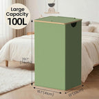 efluky 26 Gal Laundry Basket with Lid and Net Bag, Tall Laundry Hamper with Bamboo Handles, Aesthetic Dirty Clothes Bin for Laundry Room, Bathroom, Bedroom and Dorm, Green - Image 2
