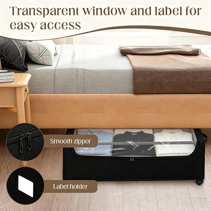Under Bed Storage with Wheels, 2 Pack Under Bed Storage Containers, 10.6 inches Tall Underbed storage bins on Wheels, Rolling Under the Bed Metal Drawers for Clothes, Blankets, Shoes (XXXL, 90L) - Image 5