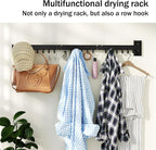 HEILAIYI Clothes Drying Rack for Laundry,Wall Mounted Clothes Hanger Rack,Folding,Retractable,Collapsible(J Shape Hooks) - Image 6