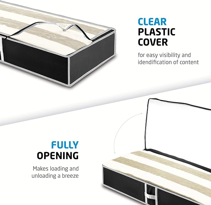 Zober Under Bed Storage - Pack of 2 Storage Containers for Clothes, Blankets, Winter Clothing, & Shoes - With Handles, Dual Zippers, & Clear Top (Black) - Image 5