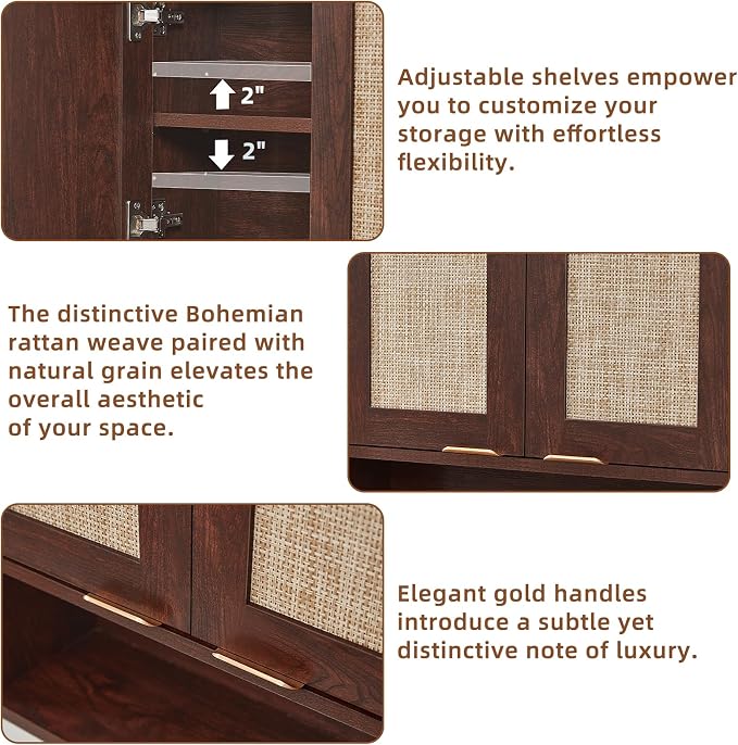 LEYAOYAO Rattan Bathroom Wall Storage Cabinet, Boho Medicine Cabinet - Image 3