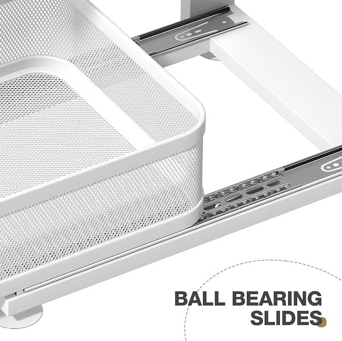 2 Pack Under Sink Organizer With Next-Gen Ball-Bearing Slides,2-Tier Precision Mesh Pull Out Cabinet Drawers Storage for Bathroom&Kitchen,Height Adjustable Shelf,Rust-resistant-Patent Pending - Image 3