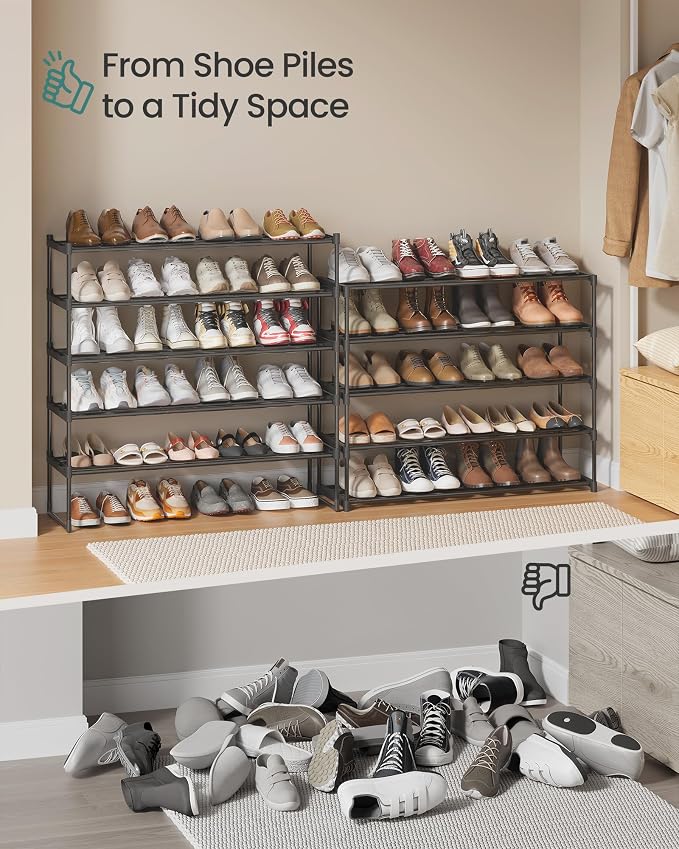 SONGMICS Shoe Rack, 10-Tier Shoe Organizer, Metal Storage Shelf | for Entryway, Upright or Upside Down, for 44-55 Pairs, Stackable, 11.8 x 36.2 x 68.1 Inches, Black ULSA011B01 - Image 8