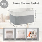 Goodpick Large Woven Rope Blanket Basket, Rectangle, White Gray - Image 3