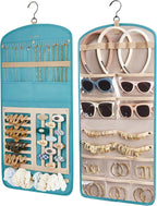BAGSMART Hanging Jewelry Organizer Claw Clip Necklace Holder Roll for Hair Ties, Headbands, Clips, Earrings, Necklaces, Glasses Double-Sided on Closet, Wall, Door, 1 piece, Large-Teal by BAGSMART