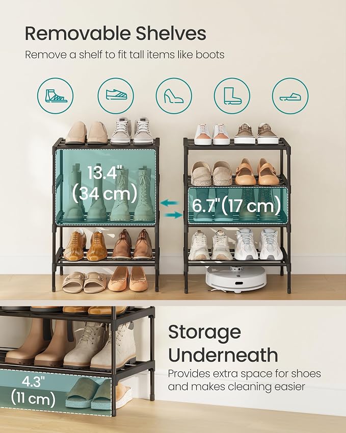 SONGMICS Shoe Rack, 4-Tier Stackable Metal Shoe Organizer, 17.7" Wide - Image 5