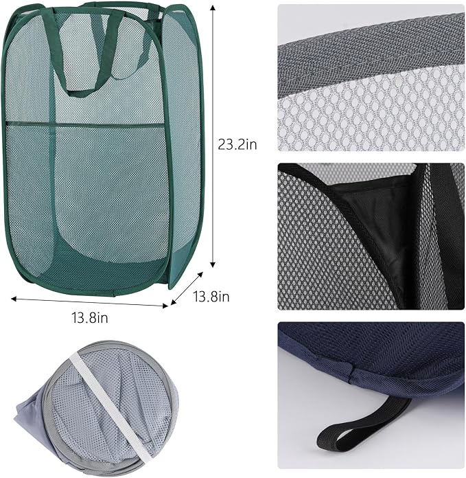 4Pcs Pop Up Laundry Basket Set, Collapsible Pop Up Hamper in 4 Colors, Mesh Laundry Basket for Home, Dorm, Travel & Storage - Image 2