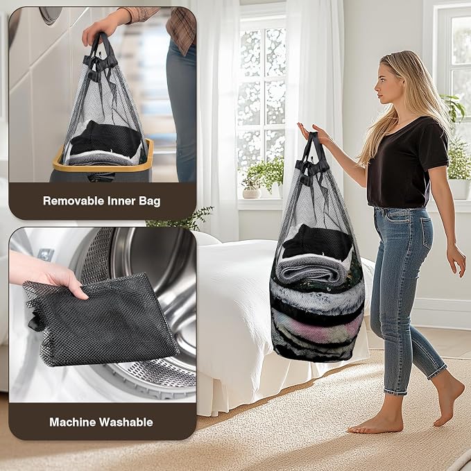 Bathola Laundry Hamper with Lid, Laundry Basket with Removable Bag, Grey - Image 5