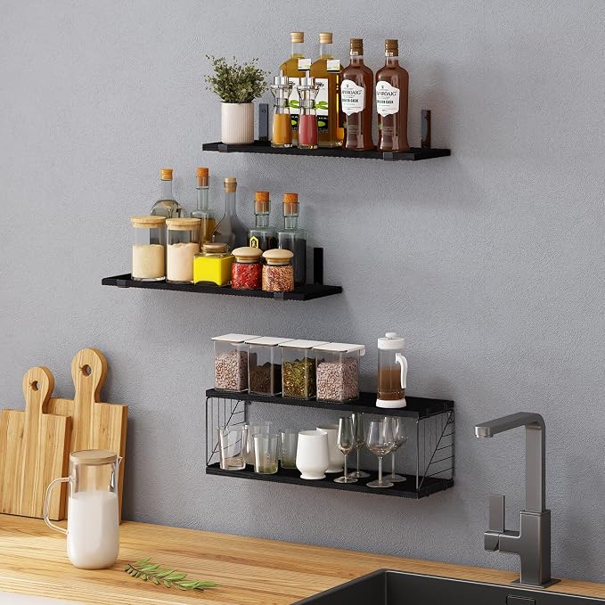 Fixwal 3+1 Tier Bathroom Floating Shelves Over Toilet, Black - Image 7