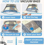 Vacuum Storage Bags with Hand Pump, Vacuum Seal Space Saver Bags,12 Large | 80% Space-Saving Bags for Clothes, Blankets, Pillows & Bedding;Double-Zip Airtight Seal;For Closets, Home & Travel Storage - Image 7