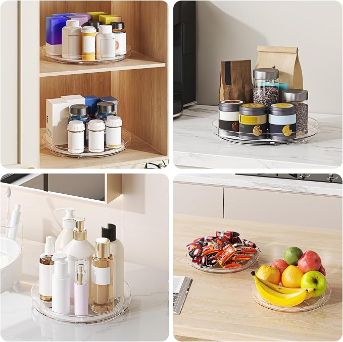 4 Pack 9 Inch Clear Lazy Susan Turntable Organizer, Non-Skid Rotating Tray for Cabinet, Kitchen Pantry Organization and Storage, Acrylic Spinner for Refrigerator, Bathroom Vanity and Spice Rack - Image 7