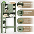 Over The Toilet Storage Cabinet, 64.6" Tall Bathroom Organizer Space Saver with Toilet Paper Holder & Adjustable Shelf, Freestanding Wood Cabinet for Small Space, Green - Image 5