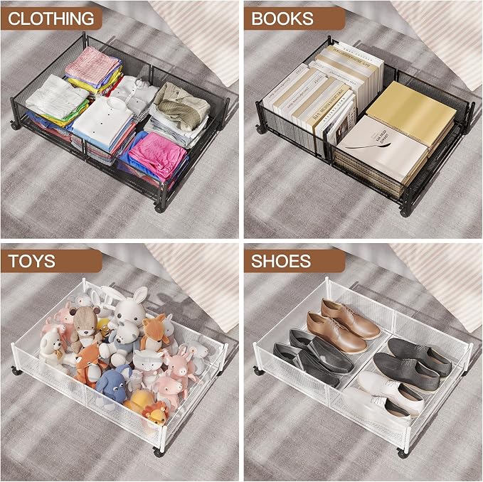 Gawerk Under Bed Storage with Wheels, Foldable Metal Mesh Underbed Storage Container Bins, Tool-free Assembly Clothes Drawer Organizer,2Pack - Image 5