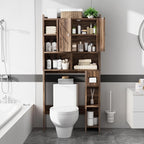 Over the Toilet Storage Cabinet, Freestanding Storage Cabinet Over Toilet, Bathroom Storages Organizer Cabinets with Toilet Paper Holder Stand and Adjustable Shelf, Walnut - Image 3