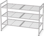 Simple Houseware 3-Tier Stackable Wired Grid Shoe Rack, Silver - Image 2