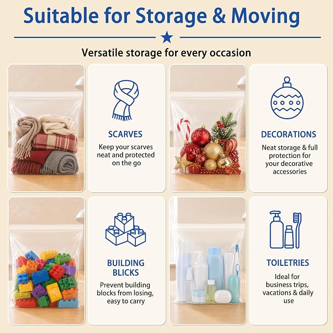 Large 3 Gallon Zippered Plastic Bags for Storage - Image 4