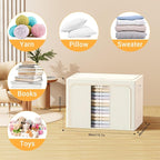 Clothes Storage Bins with Metal Frame, Foldable Clothes Organizers Storage Containers for Clothes, Sheets, Blankets, Pillows and Towels (66L, 3 Pack) Beige - Image 2