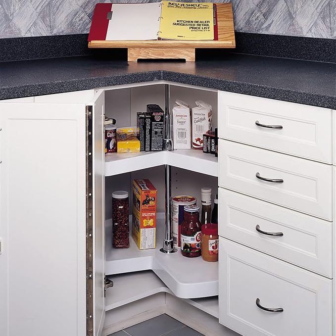Rev-A-Shelf 32" Kidney Shaped Dual Tier Lazy Susan Organizer, White - Image 9