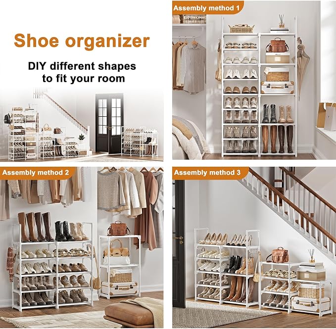 WOWLIVE 9 Tier 2-Column Shoe Rack, 30-35 Pairs Stackable White - Image 5