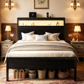 SHA CERLIN Twin Bed Frame, 2-Tier Storage Headboard, LED, Charging Station by SHACERLIN