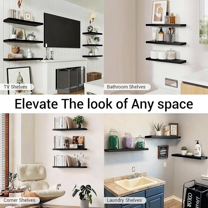 BAYKA Black Floating Shelves 22.5in, Set of 3, Wall Mounted for Wall Decor - Image 8