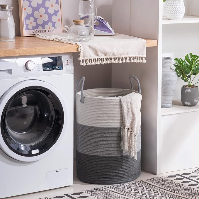 YOUDENOVA Cotton Rope Laundry Hamper Basket, 58L Blanket Basket for Nursery - Image 6