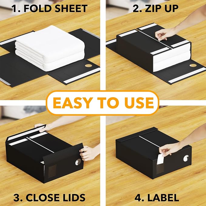SpaceAid 4 Pack Bed Sheet Organizers and Storage, Foldable Sheet Organizer for Linen Closet, Sheets Set Folder Keeper with Window XL (Queen & King Size) Organizing Bedding Container, Black - Image 3