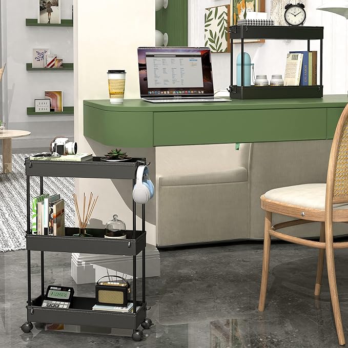 SPACEKEEPER Slim Rolling Storage Cart, 3 Tier Bathroom Storage Organizer Laundry Room Utility Cart Mobile Shelving Unit, Multi-Purpose for Kitchen Office Bathroom Laundry Narrow Places, Black - Image 2