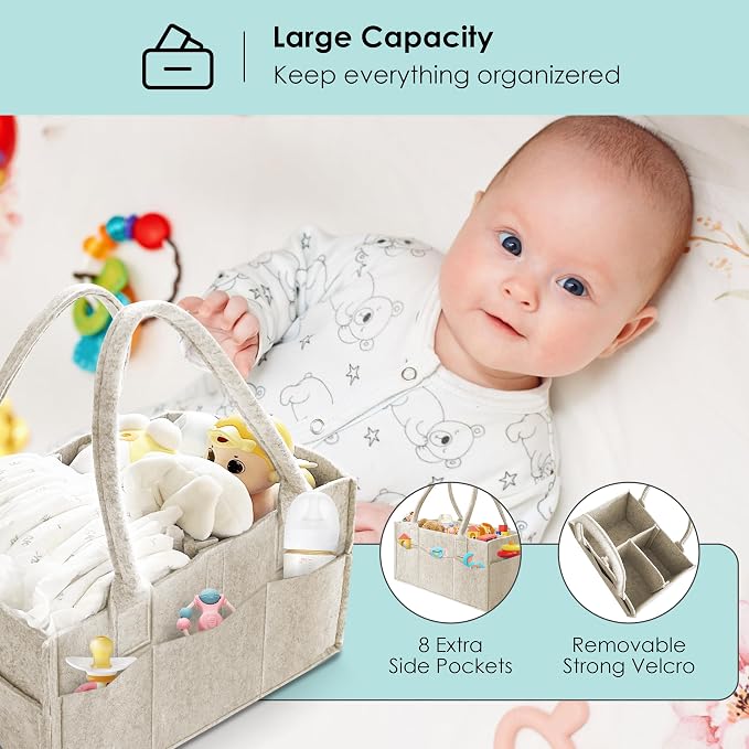 HIPHOP PANDA 2-Pack Diaper Caddy Organizer - Nursery Storage Bin & Car Organizer for Diapers, Wipes, and Baby Essentials - Dual-Color Solid Set (Grey/Oatmeal), Large Size - Image 3
