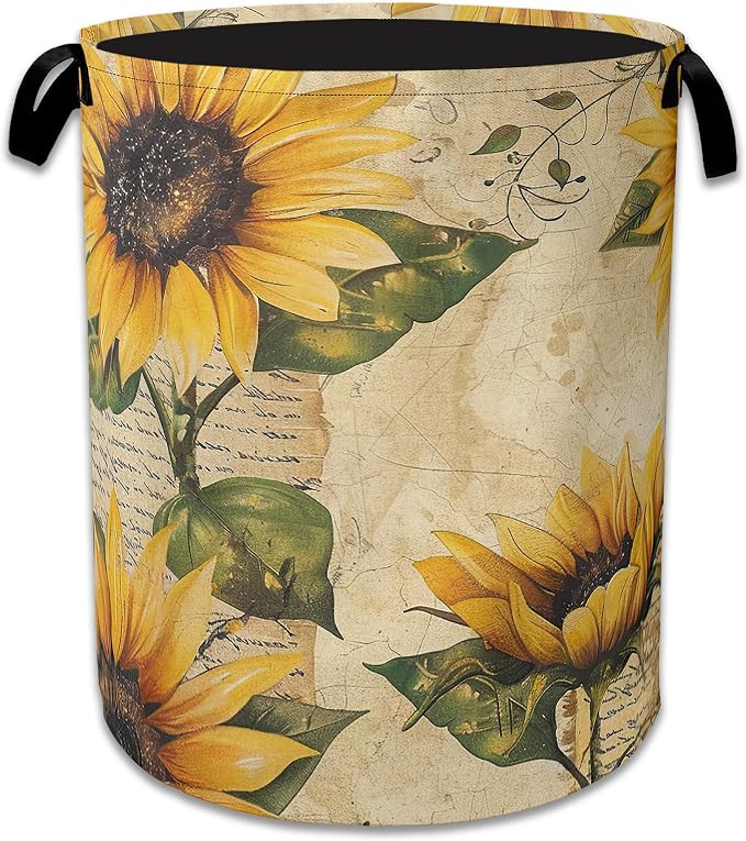 Vintage Sunflowers Laundry Basket Collapsible Laundry Hamper, Oxford Cloth Storage Bin for Room/Bathroom/Bedroom/Dormitories 16" X 20.8" by NSMNSM