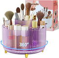 Clear Rotating Makeup Organizer Countertop for Vanity, 360° Makeup Brush Holder Organizer with 5 Compartments, Transparent Cosmetic Storage for Lipstick, Skincare, Bathroom Counter(Transparent Purple) by Unknown