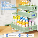Under Sink Organizer, 3-Tier Thickened Metal Pull out Cabinet Organizer Shelf, Height Adjustable Slide out Storage Drawer Rack for Kitchen Bathroom Pantry Laundry Home Organization, 2-Pack, Green - Image 5