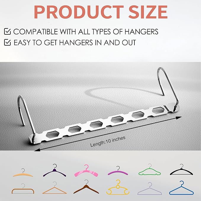 Metal Space Saving Hangers for Clothes, Collapsible Hanger Organizer 10Pack - Image 6