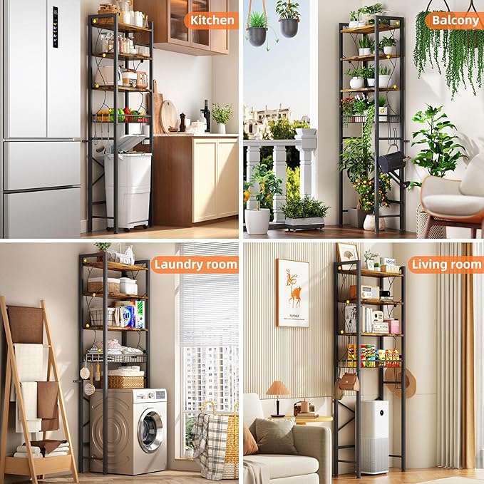 Over-The-Toilet Storage Rack, 4-Tier Bathroom Organizer Shelf Over Toilet with Adjustable Shelf and Basket, Freestanding Space Saver Bathroom Shelves Above Toilet for Room (Rustic Brown) - Image 4
