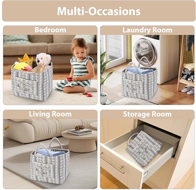 Storage Basket Boho Fabric Large Collapsible Floral Laundry Nursery Hamper Portable Folding Storage for Clothes Toys (Vine-Blue B) - Image 4