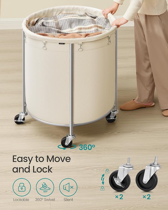 SONGMICS Laundry Basket with Wheels, 63.5 Gal., Steel Frame, Removable Bag - Image 6