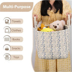 Storage Basket Boho Fabric Large Collapsible Floral Laundry Nursery Hamper Portable Folding Storage for Clothes Toys (Vine-Blue C) - Image 3