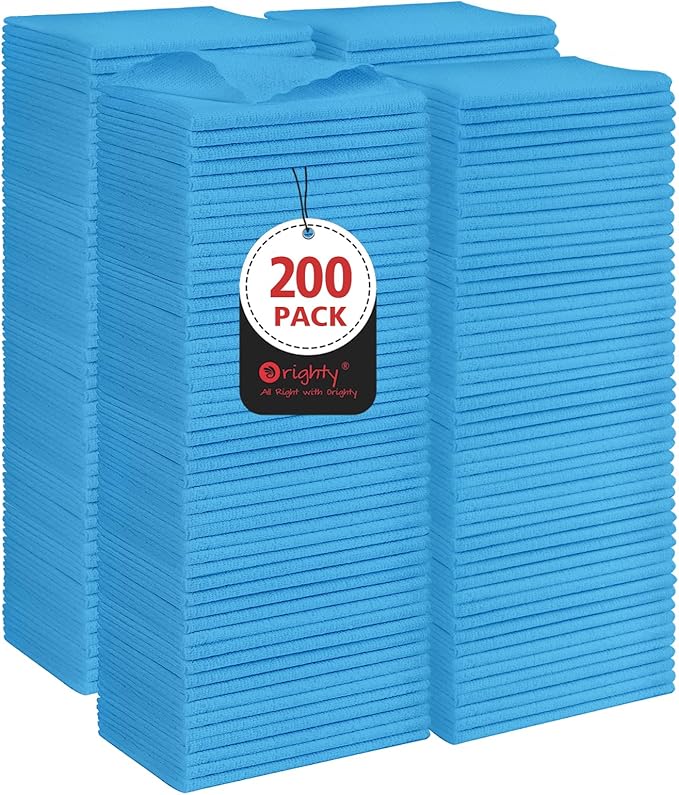 Orighty Microfiber Cleaning Cloth, 200 Pack Microfiber Towels for Cars, Multi-Purpose Shop Towels Cleaning Rags Bulk for Car, Home, Kitchen, 11.5’’ x 11.5’’, Blue by AllRightinOrighty