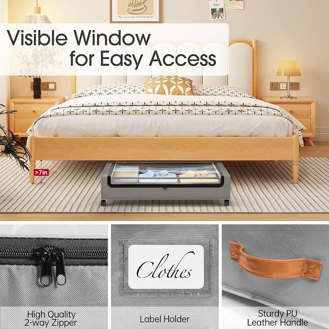 Yecaye 4 Pack Under Bed Storage with Wheels, Under Bed Storage Containers with Lids, Large Under Bed Rolling Storage with Clear Window & Label, Rolling Drawers for Clothes, Blankets, Books - Image 5