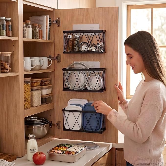 7 Pack Adhesive Multi Size Pantry Door Organizer,3 Cabinet Door Organizer + 4 Cup Lid Holders,Lid Organizers Inside Cabinet Food Container and Storage Cup Lids Holder Kitchen Cabinet Storage - Image 6