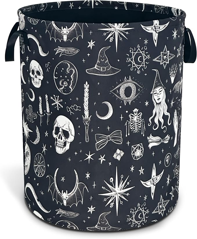 Witch Skull Gothic Laundry Basket Foldable Oxford Cloth Hamper 18.9x16.5 In by Unknown