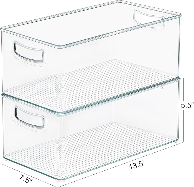 Heyuzb 2 Pack Clear Freezer Organizer Bins Stackable Storage Bins with Side Handles for Kitchen Pantry Cabinet Organzation and Storage - Image 2