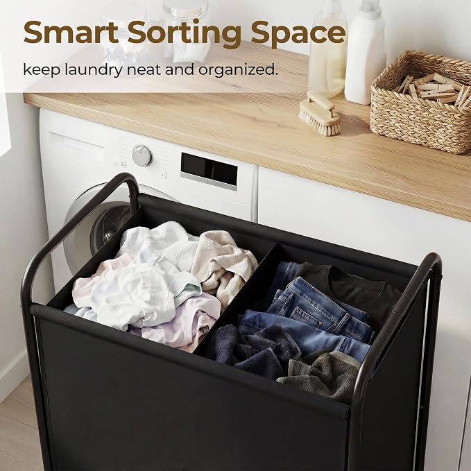 GRANNY SAYS 2 Section Laundry Sorter, 130L Large Hamper Basket with Wheels - Image 3