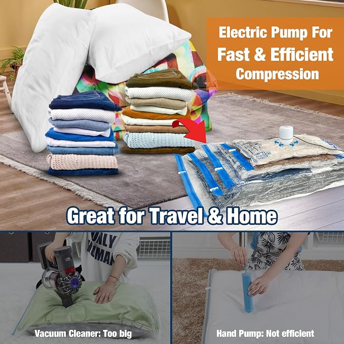 HIBAG Vacuum Storage Bags with Electric Pump, Vacuum Seal Bags for Clothing, Pillows, Blanket Bedding Comforters, 30 pack - Image 7