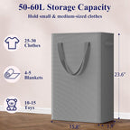 Optish 50L Slim Laundry Hamper, Small Laundry Hamper With Handles, Narrow Laundry Basket for Dorm, Bedroom, Living Room, Collapsible Laundry Basket, Grey - Image 3