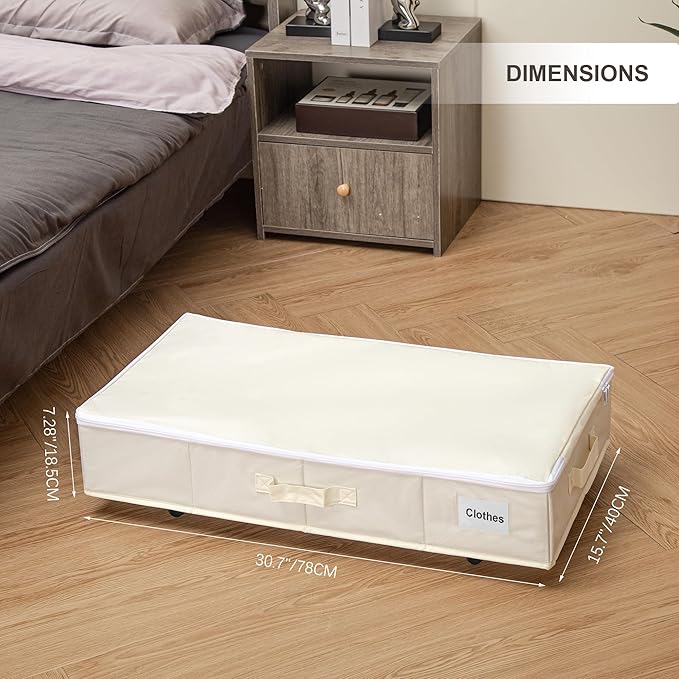 Vincona Under Bed Storage with Wheels, 2 Pack Under Bed Storage Containers with Label Holders for Clothes, Shoes and Blankets, Rolling Underbed Shoe Organizer with Cover, Beige (30.71x15.7x7.28 in) - Image 7
